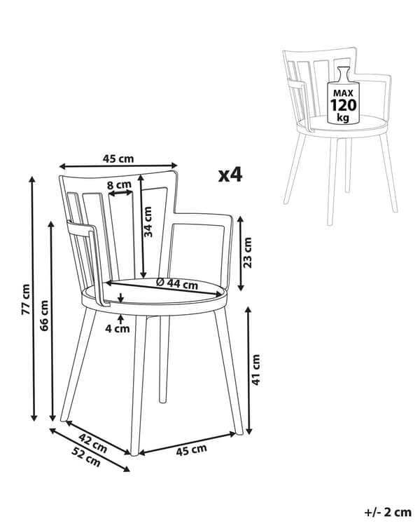 Spisebordsstole Hvid Plast Sæt af 4 Spisestuestole med Armlæn Stole med Tremmeryg Moderne Stil Spisestole til Spisestue