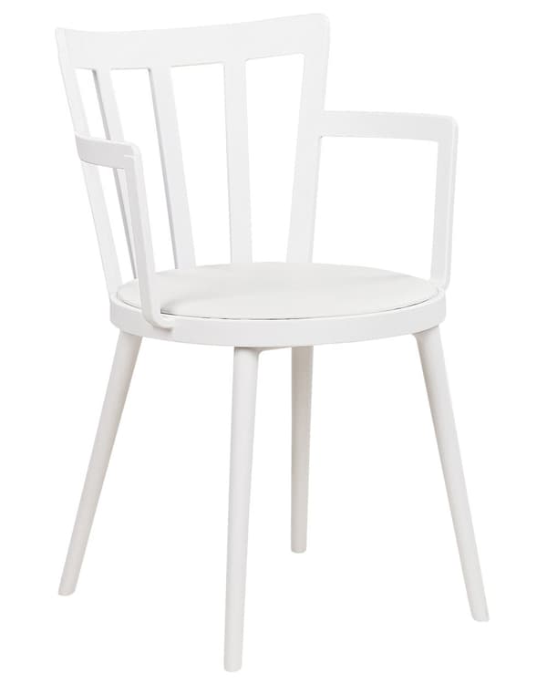 Spisebordsstole Hvid Plast Sæt af 4 Spisestuestole med Armlæn Stole med Tremmeryg Moderne Stil Spisestole til Spisestue