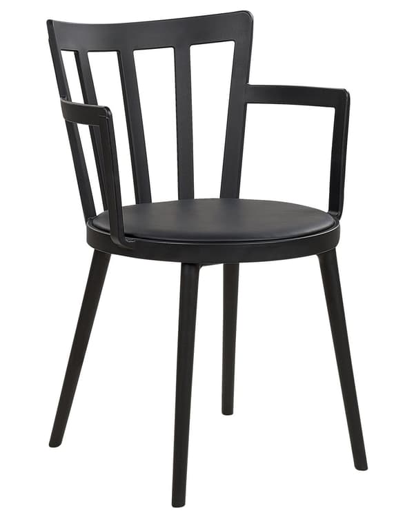 Spisebordsstole Sort Plast Sæt af 4 Spisestuestole med Armlæn Stole med Tremmeryg Moderne Stil Spisestole til Spisestue