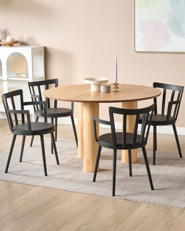 Spisebordsstole Sort Plast Sæt af 4 Spisestuestole med Armlæn Stole med Tremmeryg Moderne Stil Spisestole til Spisestue