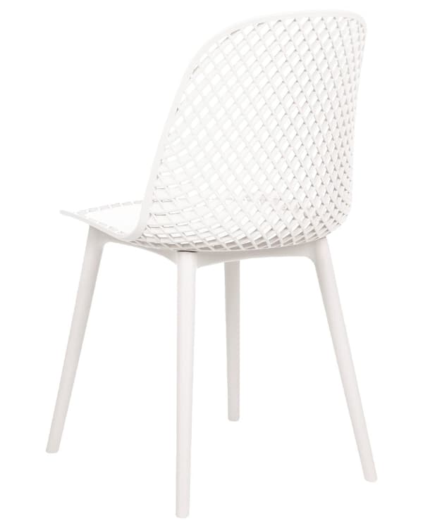 Sæt med 4 spisebordsstole Hvid syntetisk sæde og ben Åbent netdesign Ryglæn Moderne minimalistisk