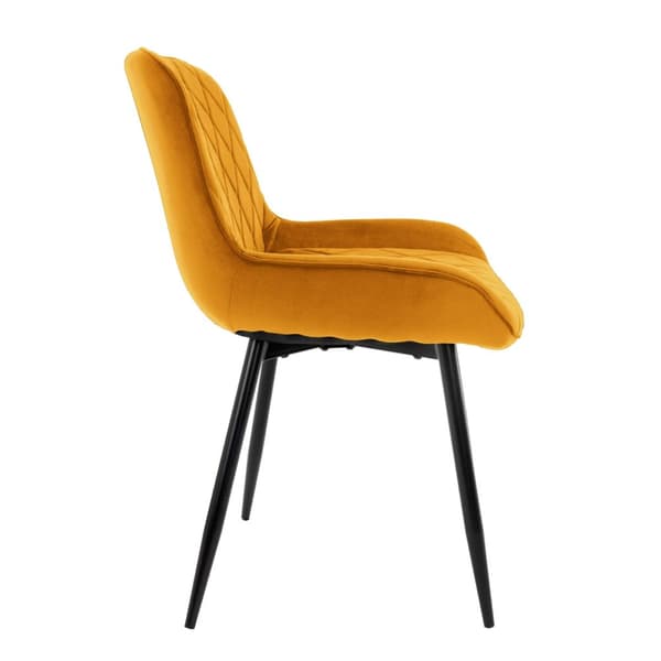 ML-Design 2 stk. Spisestuestole med ryglæn og armlæn; okkerfarvet; velour sæde; metalben; køkkenstole; polstrede stole til spisestue og stue