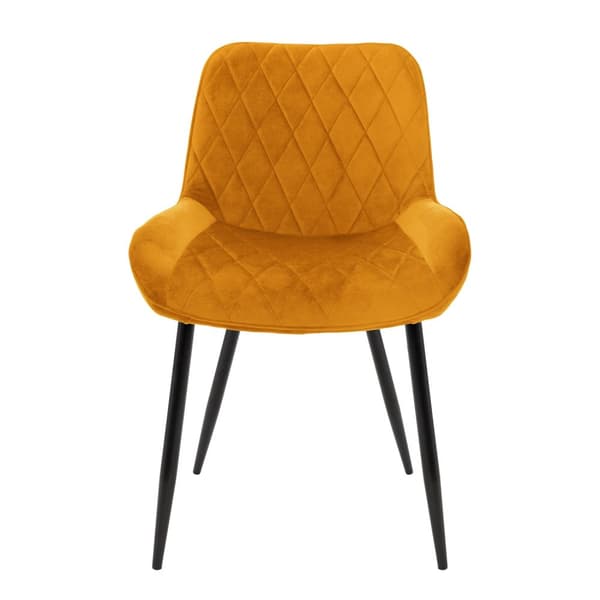 ML-Design 2 stk. Spisestuestole med ryglæn og armlæn; okkerfarvet; velour sæde; metalben; køkkenstole; polstrede stole til spisestue og stue