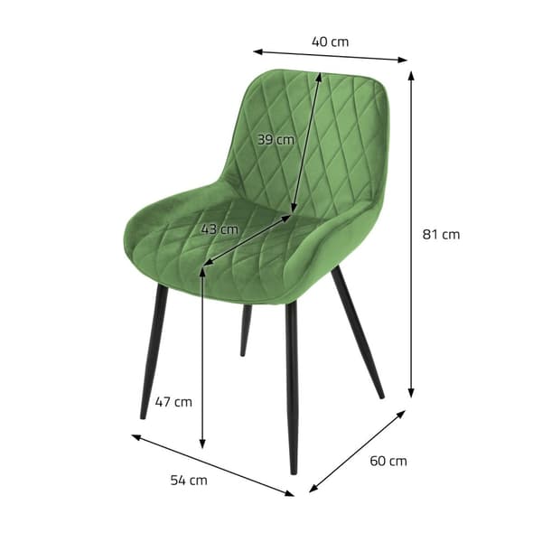 ML-Design 2 kpl ruokailutuoleja; selkä- ja käsinojilla; vihreä; samettinen istuinosa; metallijalat; keittiötuolit; olohuonetuolit; pehmustettu tuoli