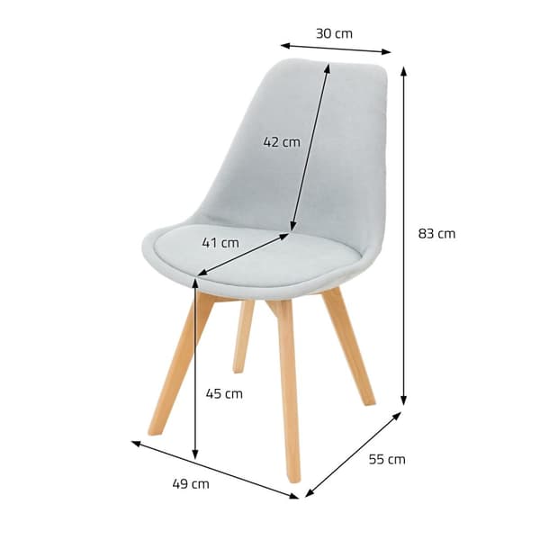 ML-Design 4 kpl ruokailutuoleja selkänojalla; harmaa; skandinaavinen retroverhoiltu tuoli pyökkipuujaloilla; pellavapäällysteinen istuin; ergonominen