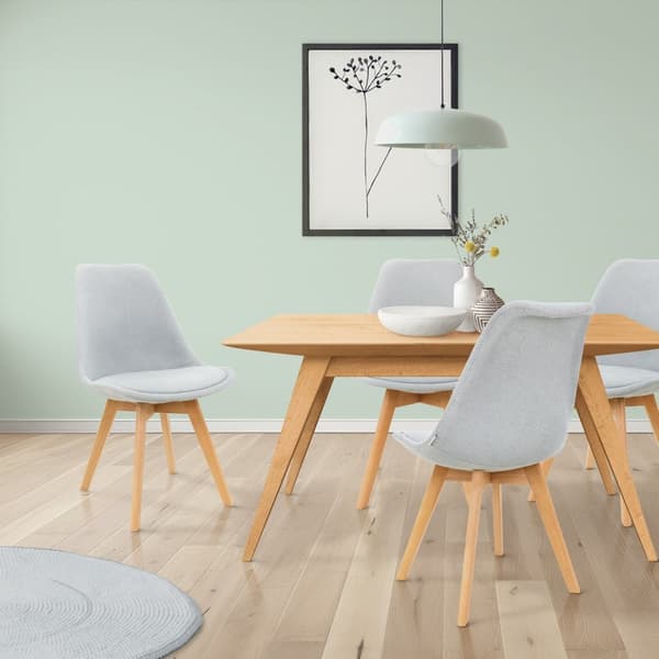 ML-Design 4 kpl ruokailutuoleja selkänojalla; harmaa; skandinaavinen retroverhoiltu tuoli pyökkipuujaloilla; pellavapäällysteinen istuin; ergonominen