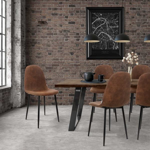 ML-Design 4-delt sæt spisestuestole med ryglæn; brun; skandinavisk vintage polstret stol med metalben; sæde i PU-kunstlæder; ergonomisk køkkenstol