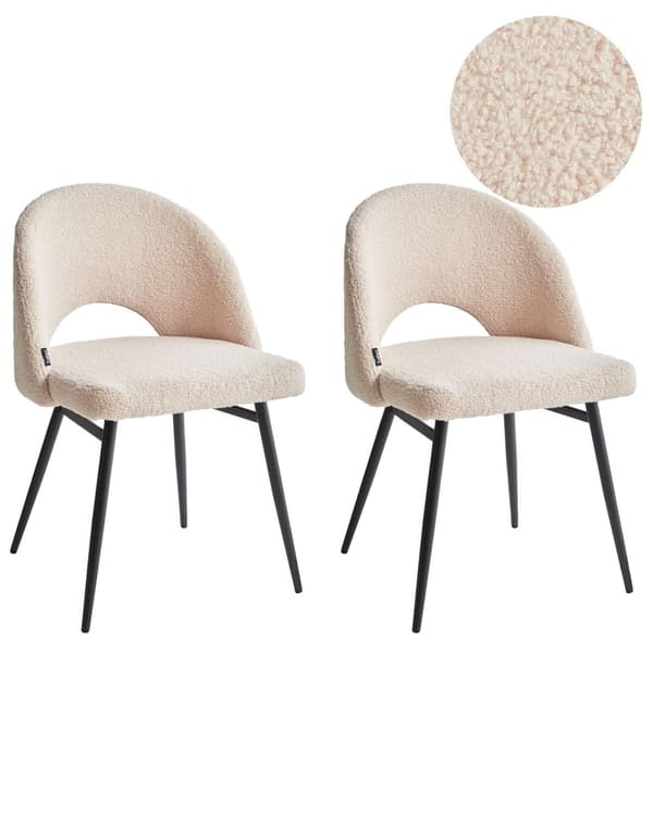 Tuoli beige bukleekangasverhoilu rautajalat 2 kpl käsinojaton moderni glamour