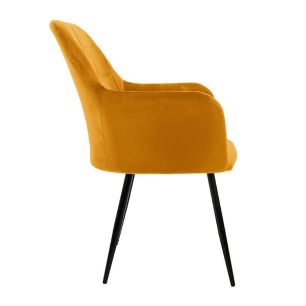 Matstolar med ryggstöd &amp; armstöd set om 2 senapsfärgad sammetsklädsel med metallben ML-design