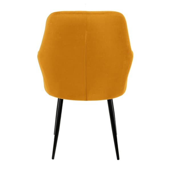 Matstolar med ryggstöd &amp; armstöd set om 2 senapsfärgad sammetsklädsel med metallben ML-design