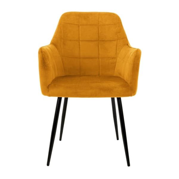Matstolar med ryggstöd &amp; armstöd set om 2 senapsfärgad sammetsklädsel med metallben ML-design