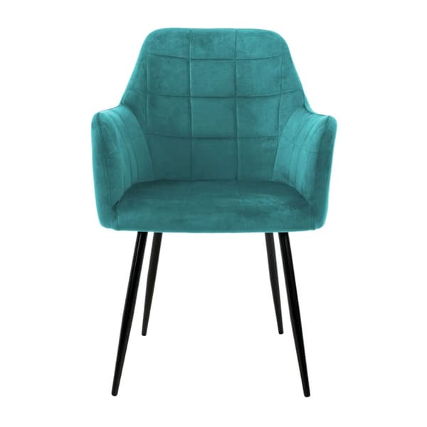 Matrumsstolar med ryggstöd och armstöd, set om 2, klädsel i petrolfärgad sammet med metallben ML-design
