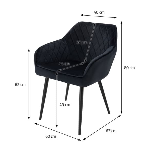 Spisebordsstol sæt med 2 sort velourbetræk med metalben inkl. samlemateriale ML-Design