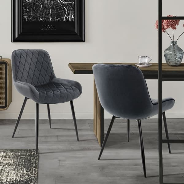 Matstol uppsättning av 2 antracit sammet klädsel med metallben inkl. montering material ML-Design