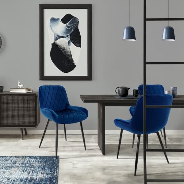 Matstol set om 2 mörkblå sammetsklädsel med metallben inkl. montering material ML-Design