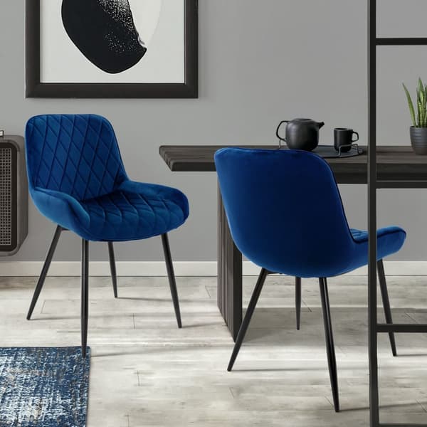 Matstol set om 2 mörkblå sammetsklädsel med metallben inkl. montering material ML-Design