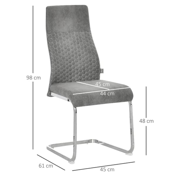 Rootz Set of 4 Dining Room Chairs - Kitchen Chairs with Backrest - Cantilever Chair Seat for Kitchen - Living Room - Velvet Touch - Steel - Gray - 45