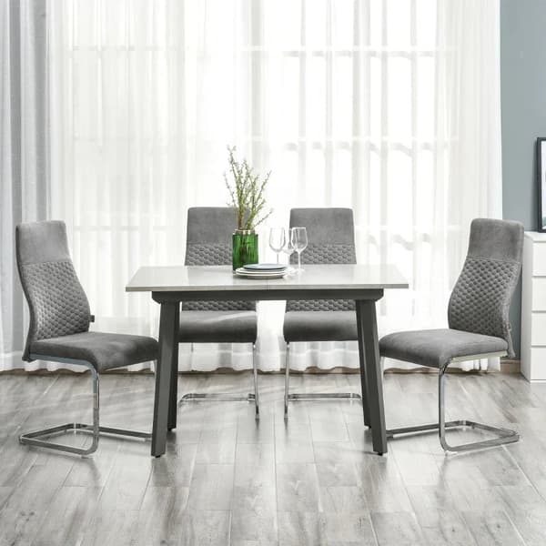 Rootz Set of 4 Dining Room Chairs - Kitchen Chairs with Backrest - Cantilever Chair Seat for Kitchen - Living Room - Velvet Touch - Steel - Gray - 45