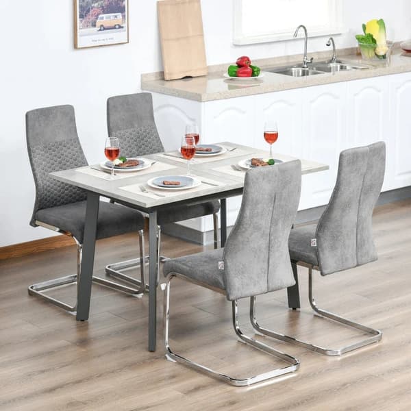 Rootz Set of 4 Dining Room Chairs - Kitchen Chairs with Backrest - Cantilever Chair Seat for Kitchen - Living Room - Velvet Touch - Steel - Gray - 45