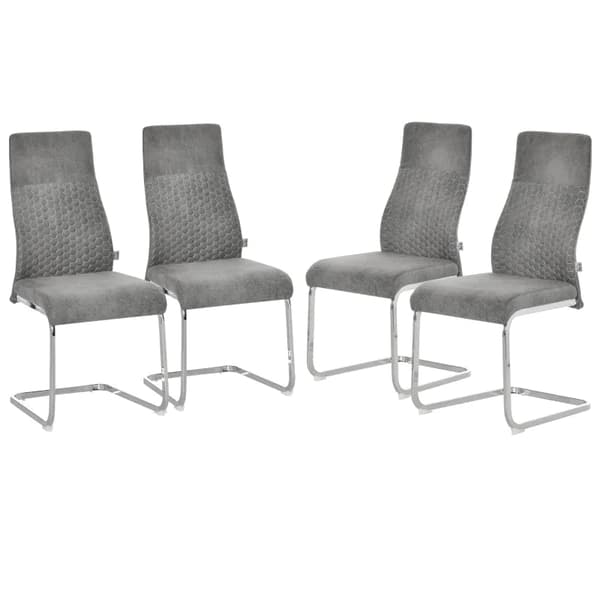 Rootz Set of 4 Dining Room Chairs - Kitchen Chairs with Backrest - Cantilever Chair Seat for Kitchen - Living Room - Velvet Touch - Steel - Gray - 45