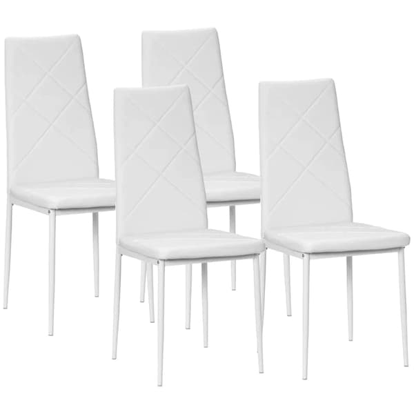 Rootz Matstolar - Köksstolar - Golvskydd - Stålben - 4 stolar - Diamond Quilting - Fuskläder - Vit - 41cm x 50cm x 97cm