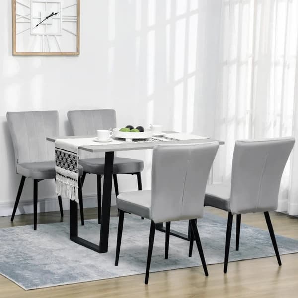 Rootz Set med 4 matsalsstolar - Accentstolar - Kök och matrum - Stolset - Sammetslook - Ljusgrå + Svart - 46L x 65W x 87H cm