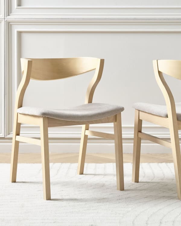 Tuoli vaalea puu beige kangas istuin 2 kpl setti ruokapöydän käsinojaton retro perinteinen tyyli