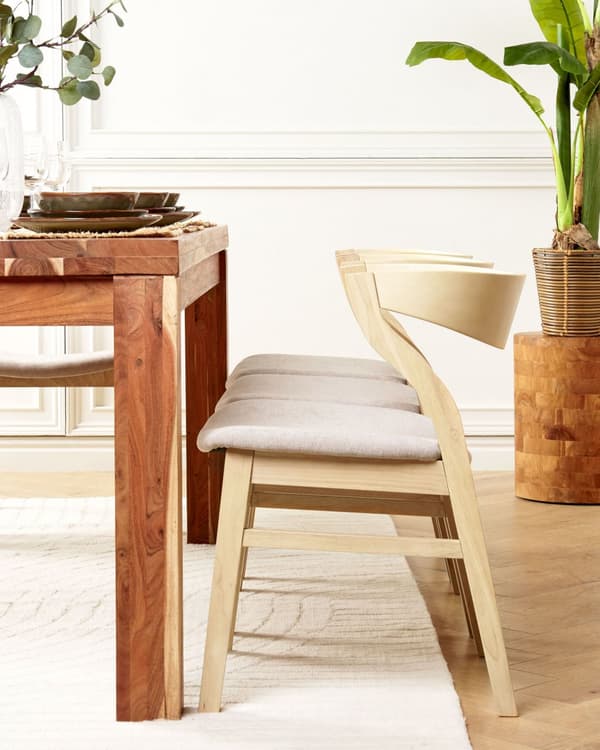 Tuoli vaalea puu beige kangas istuin 2 kpl setti ruokapöydän käsinojaton retro perinteinen tyyli
