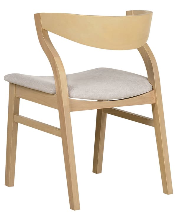 Sæt med 2 spisestuestole lyst træ og beige krydsfiner Polyesterstof Gummitræben Retro traditionel stil