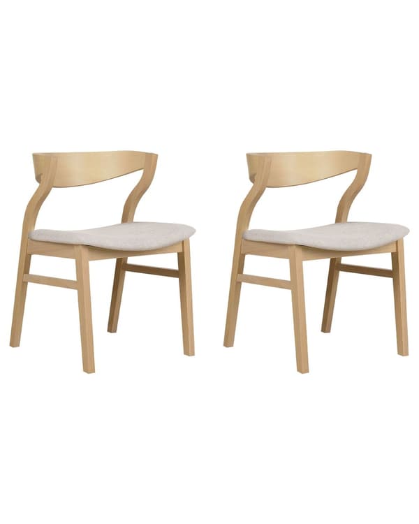 Sæt med 2 spisestuestole lyst træ og beige krydsfiner Polyesterstof Gummitræben Retro traditionel stil
