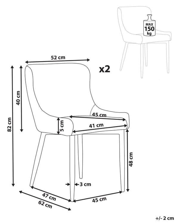 Set med 2 klädda matstolar i ljusbeige tyg