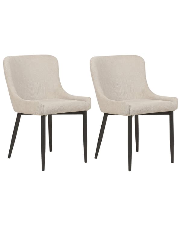 Set med 2 klädda matstolar i ljusbeige tyg