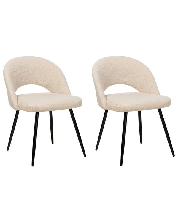 Sett med 2 spisestoler Beige Boucle-polstring Utskåret ryggstøtte Svarte metallben Moderne design