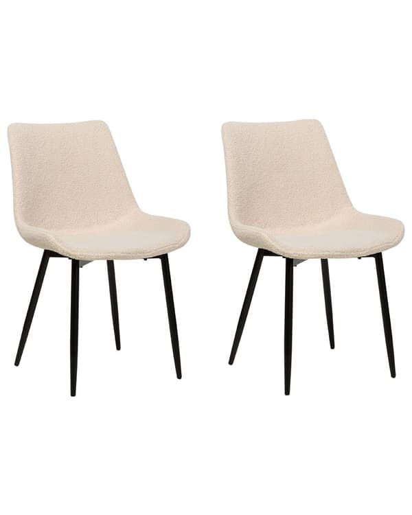 Sett med 2 Spisestoler Beige bouclépolstring Høy ryggstøtte Svarte metallben Moderne design