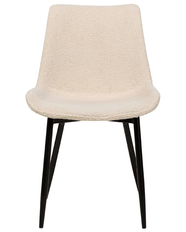 Sett med 2 Spisestoler Beige bouclépolstring Høy ryggstøtte Svarte metallben Moderne design