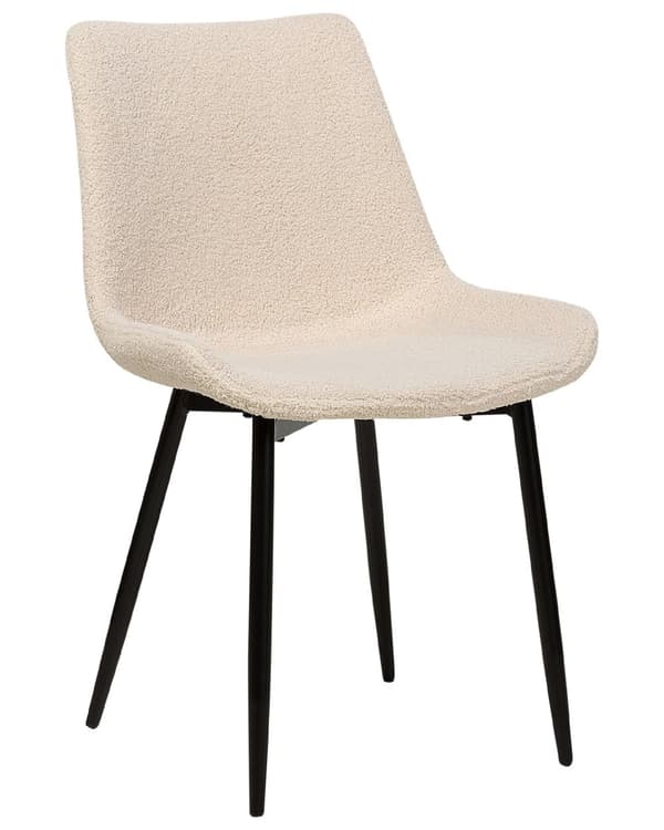 Sett med 2 Spisestoler Beige bouclépolstring Høy ryggstøtte Svarte metallben Moderne design