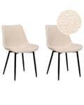 Miniatyrbilde 1 av 10: Sett med 2 Spisestoler Beige bouclépolstring Høy ryggstøtte Svarte metallben Moderne design