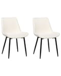 Miniatyrbilde 4 av 10: Sett med 2 Spisestoler Hvit Boucle-polstring Høy ryggstøtte Svarte metallben Moderne design