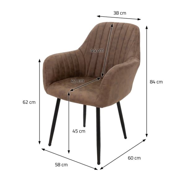Ruokailutuolit selkänojalla ja käsinojalla 2 kpl ruskeaa keinonahkaa ja metallijalat ML-Design