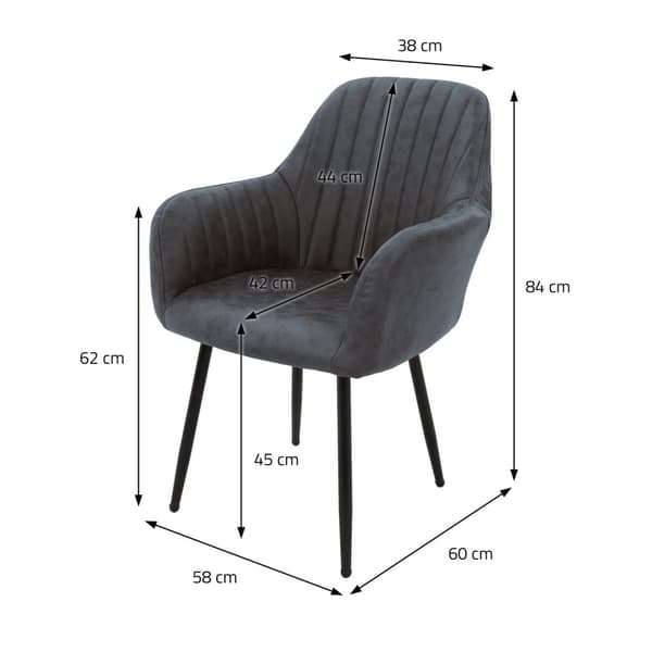 Spisestuestole med ryglæn og armlæn sæt med 2 antracit kunstlæder med metalben ML-design