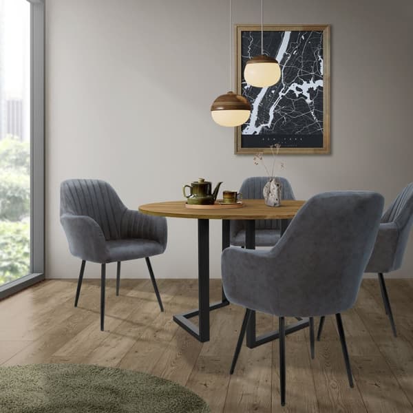 Spisestuestole med ryglæn og armlæn sæt med 2 antracit kunstlæder med metalben ML-design
