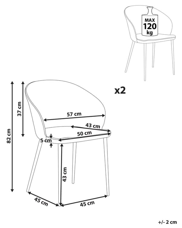 Set med 2 matstolar Ljusbeige tygklädda Svarta ben Retrostil Vardagsrumsmöbler