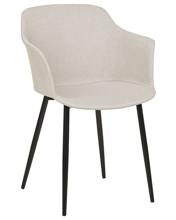 Set om 2 matstolar Ljusbeige tygklädda Svarta ben Retrostil Vardagsrumsmöbler