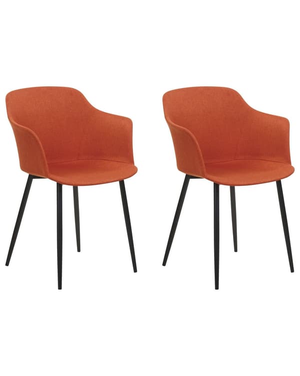 Uppsättning med 2 matstolar Orange tygklädda Svarta ben Retrostil Vardagsrumsmöbler