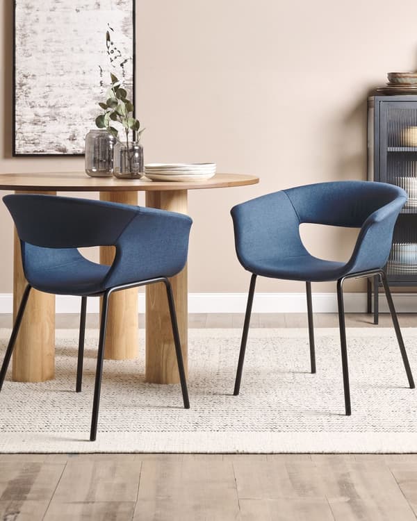 Sett med 2 spisestoler Blå Polyester Metallben Moderne design Spisestue Kjøkken