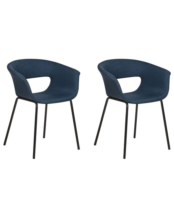 Sett med 2 spisestoler Blå Polyester Metallben Moderne design Spisestue Kjøkken