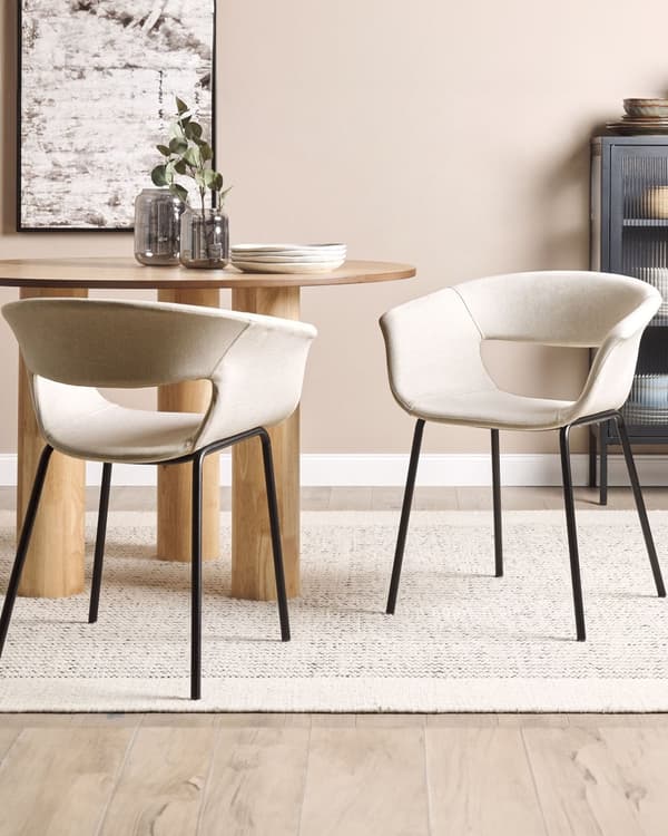 Sett med 2 spisestoler Beige Polyester Metallben Moderne design Spisestue Kjøkken