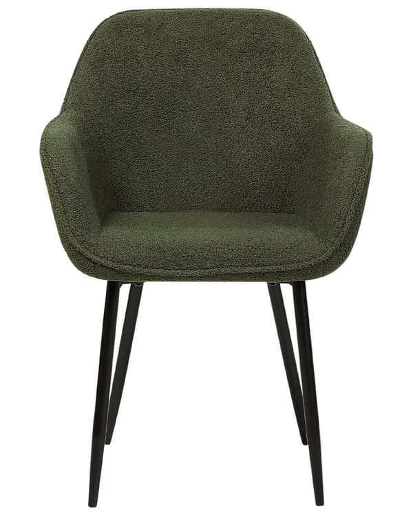 Sett med 2 Spisestoler Mørkegrønn Bouclé med armlener Svarte metallben Moderne design