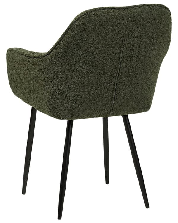 Sett med 2 Spisestoler Mørkegrønn Bouclé med armlener Svarte metallben Moderne design