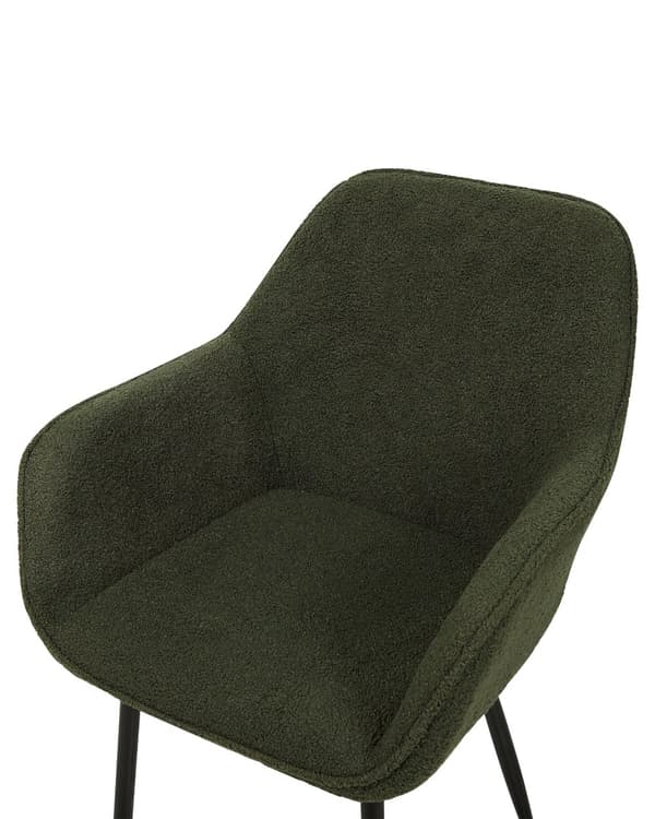Sett med 2 Spisestoler Mørkegrønn Bouclé med armlener Svarte metallben Moderne design